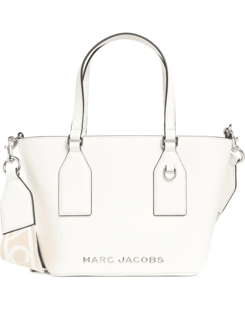 Marc Jacobs Cream Leather Top-Handle Tote with Logo